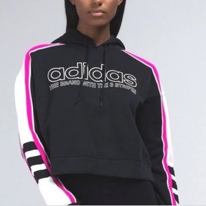 Women’s Adidas Cropped Hoodie Black, White, & Pink